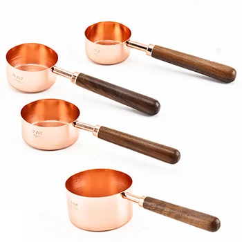 

4pcs/set Wooden Handle Measuring Spoon Kitchen Baking Tools DIY Cake Bread Powder Measurement Stainless Steel Measuring Cup