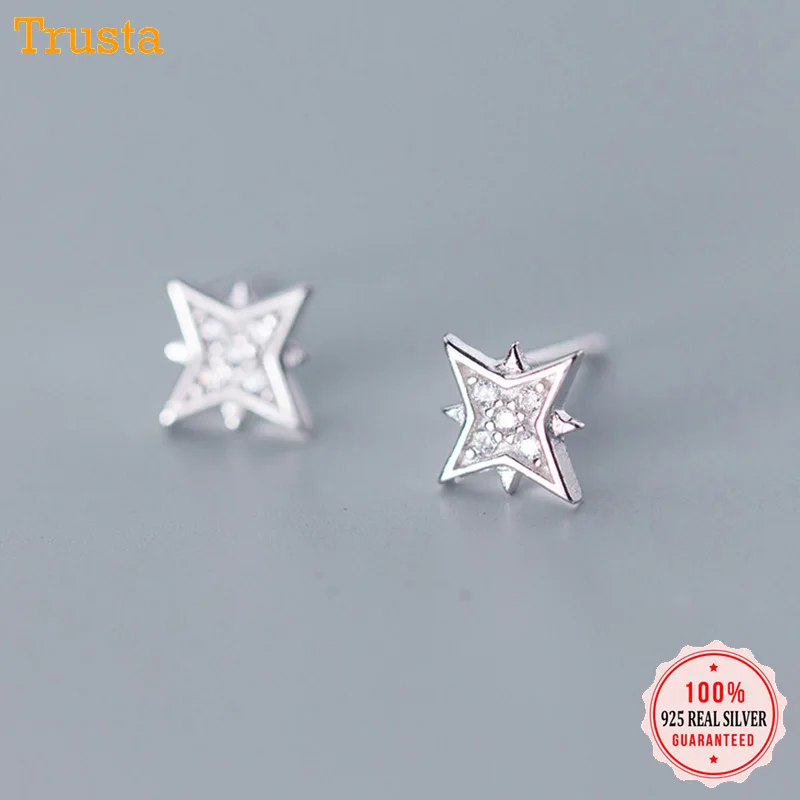 Trusta, новинка,, 925 пробы, серебряные ювелирные изделия, женская мода, милые CZ Polaris, звезда, серьги-гвоздики, подарок для девушек, подростков, леди, DS1484