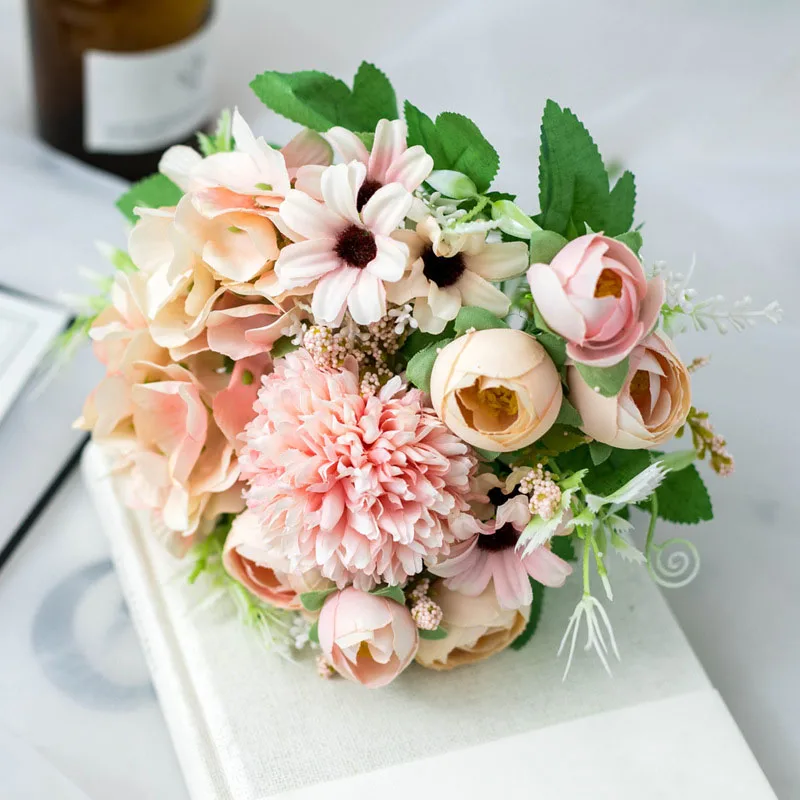 Pink C Горячая 1 Букет искусственного шелка Цветы Букет из роз для свадьбы Вечерние украшения дома невесты декоративные букеты - Цвет: Pink C