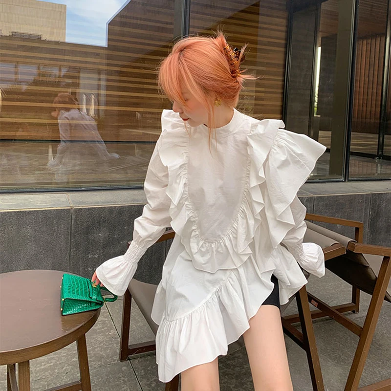 XITAO Minority Women Blouses Irregular Long Sleeve