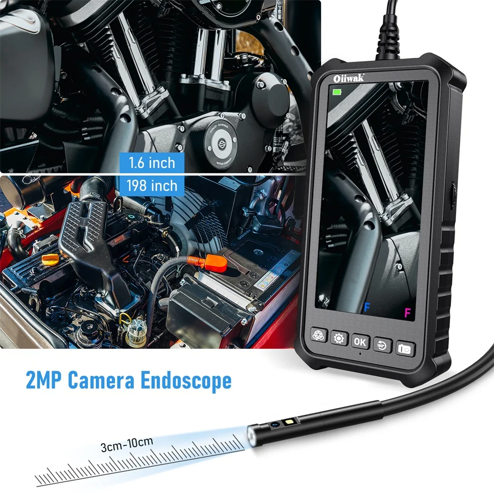 Oiiwak 1080P Endoscope Camera 5mm/8mm Dual lens Borescope Pipe Inspection Camera 5.18in Screen IP67 Surveillance Video Camera