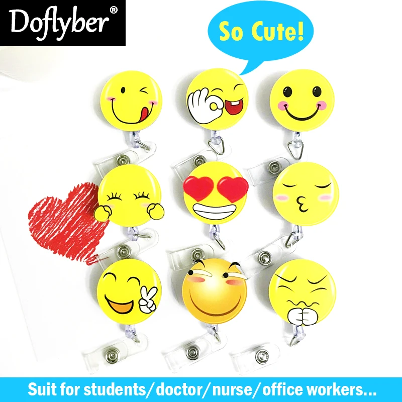 

Acrylic Funny Smiling Face Retractable Pull Badge Reel ID Card Holder Belt Clip Lanyard Name Tag Card For School Office