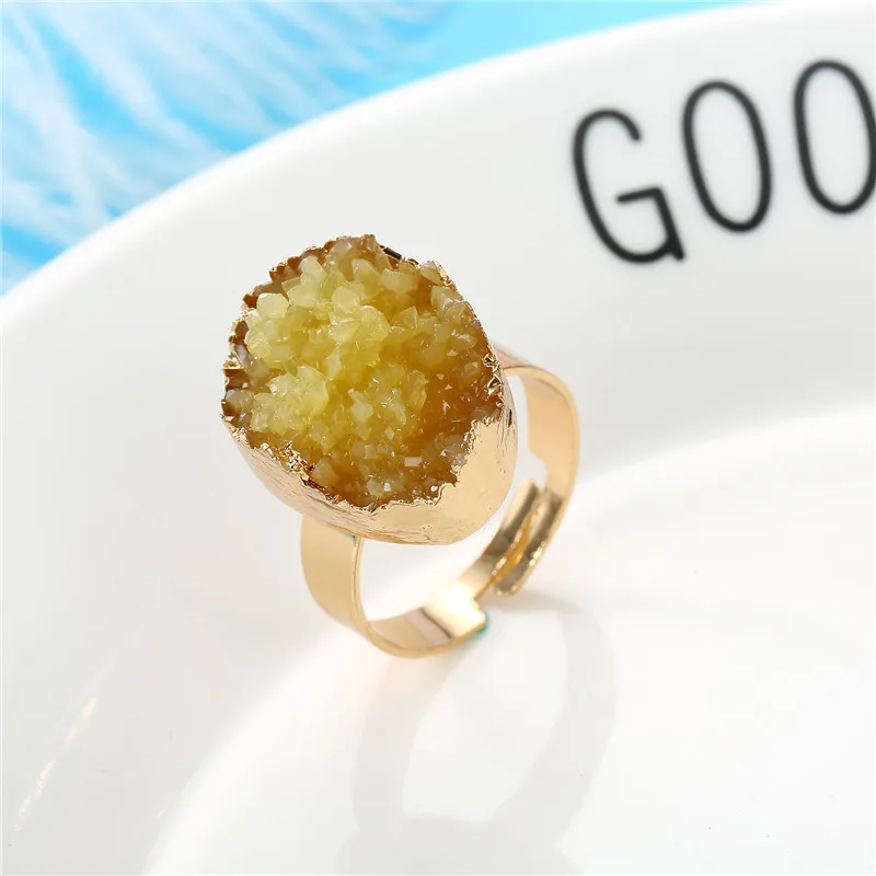 2020 New Resin Rings Geode Quartz Crystal Rings Oval Pink Blue Ring Gold Plated Rings For Women Accessories Jewelry (11)