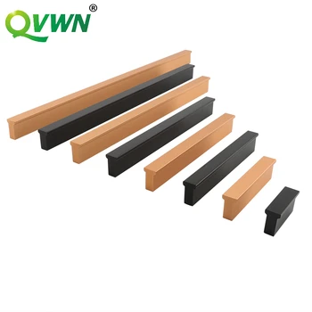 

QVWN Door Long Rose Gold Black Handle Modern Minimalist Kitchen Cabinet Drawer Aluminum Profile Wardrobe Bathroom Knob Nordic