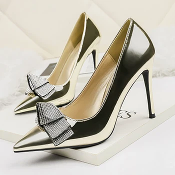 

Woman Pointed Toe Pumps Ladies Bowtie High Heels Female Thin Heel Women Crystal Party Shoes Women's Casual Footwear