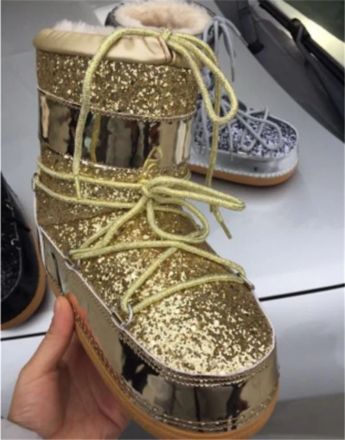 

Snow Boots Women's Shoes 2019 Sturdy Casual Shoes Flash Drill Snow Boots Women's Warm Woolen Round Head Women's Shoes Boots