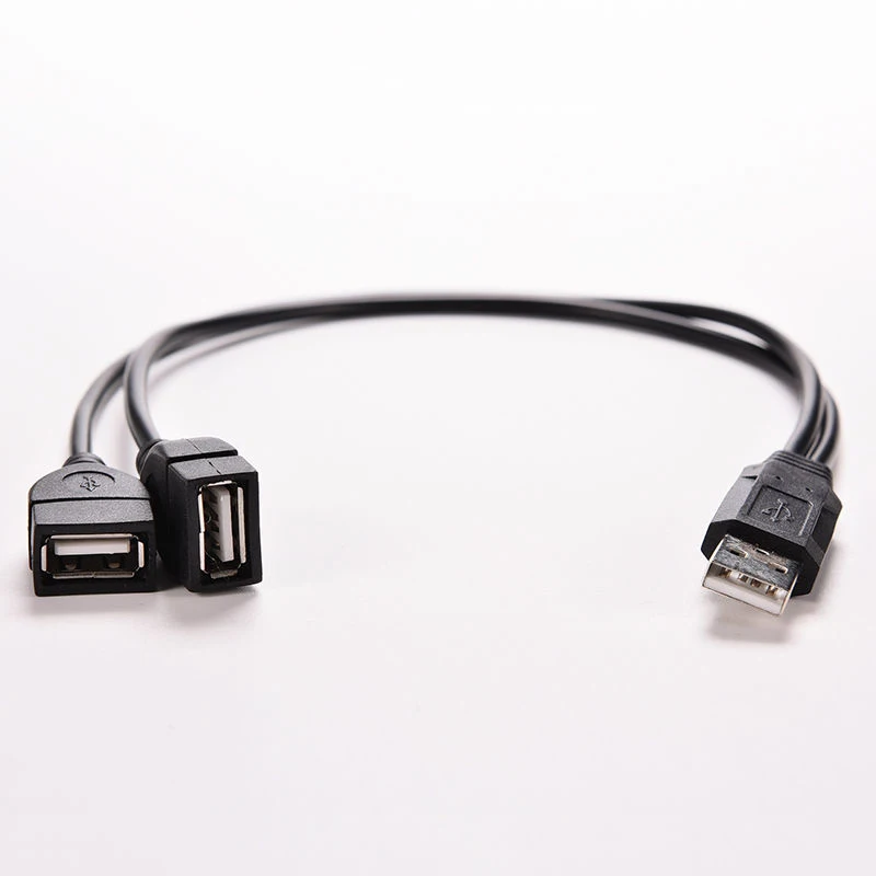 Черный разъем Y сплиттер концентратор мощность адаптер usb-кабель 2,0 A MaleTo 2 двойной USB Женский разъём кабельный переходник 35 см/13,78 дюйма