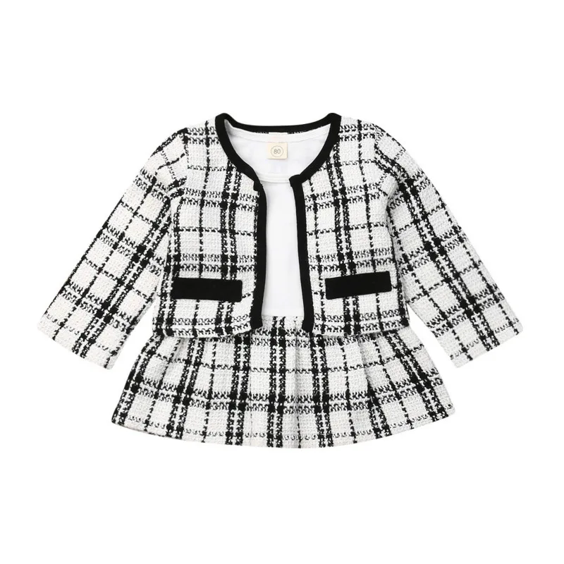 

arrival Baby Girls Toddler Autumn Spring Plaid Long Sleeve Tops+Jiacket Coat 2Pcs Outfits Clothes Sets 1-6T