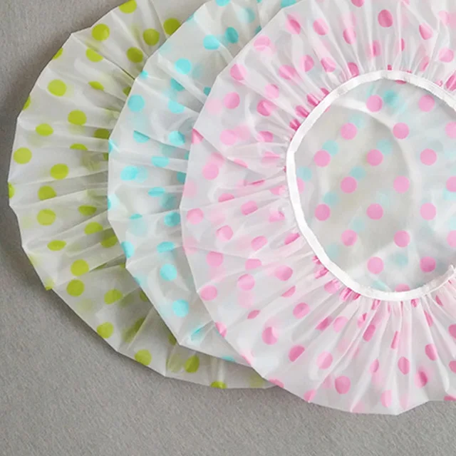 Nők Műanyag Pont Nyomtatás Vastagított Vízálló Zuhanysapka Eldobható, Elasztikus Fürdő Kalap Zuhany Színes Sapka A Fodrászathoz - Image 5