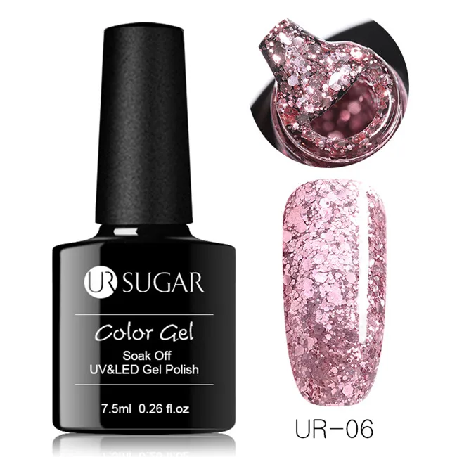 Sequins 6 Ur Sugar 7,5 мл розовое золото блестящий УФ-Гель-лак для ногтей с блестками отмачиваемый УФ-Гель-лак телесного цвета Гель-лак для ногтей - Цвет: Sequins 6