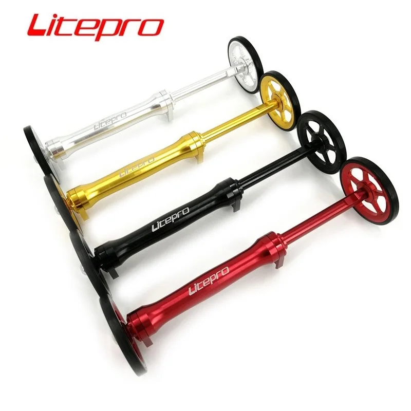Litepro Per Bici Pieghevole Brompton Easy Wheel E Asta Di Prolunga Portapacchi Posteriore Barra Telescopica Easywheel Nero Rosso Argento Oro