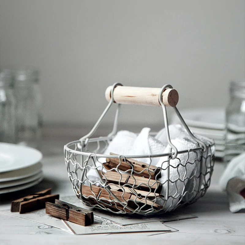 Vintage Old Wrought Iron Storage Basket Kitchen Fruit Bread Basket Storage Basket Desktop Storage Box