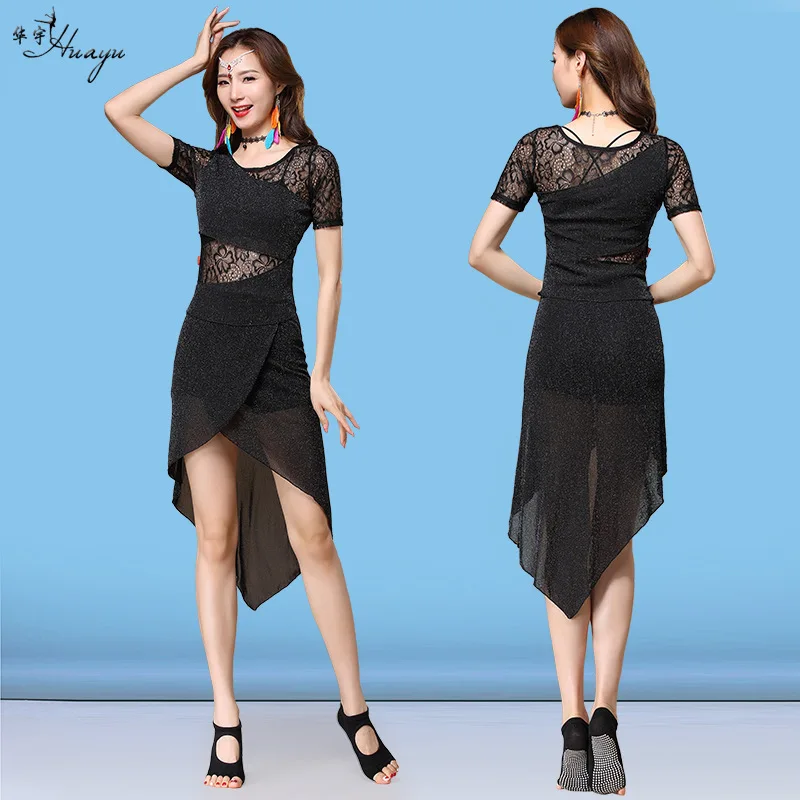 

Huayu 2019 New Style Belly Dance Dancing Dress Lace Joint Silver Dress Spring And Summer-Women's Adult Exercise Clothing