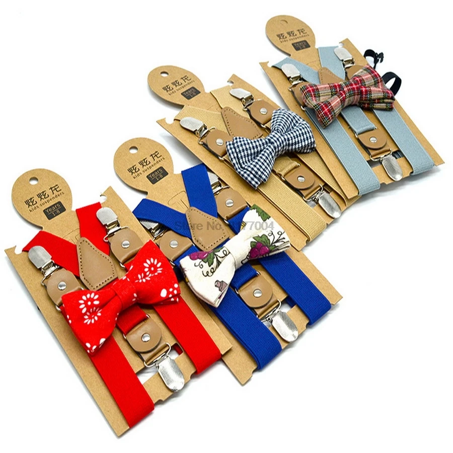 DHL 50pcs Baby High Elastic Bow Ties Set Boys Wedding Matching Braces Suspenders Bowknot Kids Gentle Bow Ties with Metal Clip