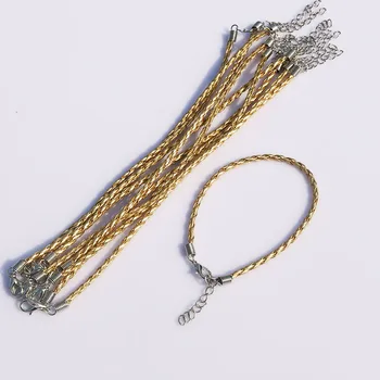 

100pcs/lot Luxury Gold Color Braided Bracelet Leather Braided Bracelet Cord DIY Jewelry Finding with Lobster Clasp Jewelry Charm