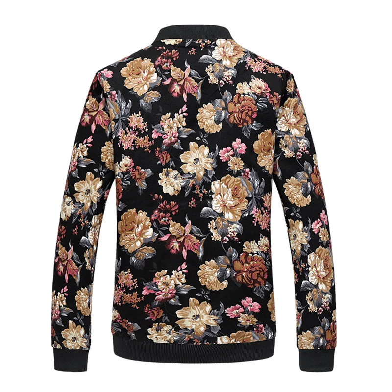 Мужская хлопковая куртка бомбер с цветочным принтом и воротником стойкой|floral jacket