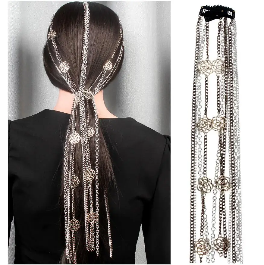 

1 Piece Women Lady Bohemian Silver Rose Chain Tassel Head Headband Jewelry Headgear Hair Ribbon