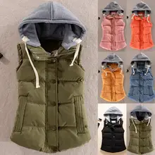 

Winter Vest Women Waistcoat Hooded Warm Down Autumn Down Zip Button Pocket Removable жилетка женская теплая женская куртка