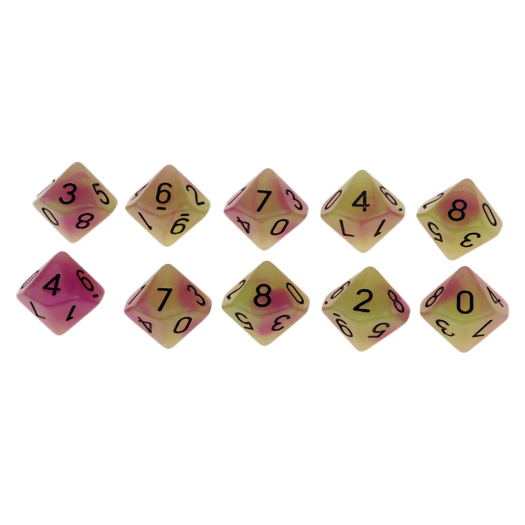 Tabletop Game 10pcs Dungeons Dragons Dice D10 D&D Luminous 1.6cm Multi Dice Set Night Luminous Dice Set