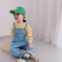 Джинсовый комбинезон в Корейском стиле для девочек и мальчиков, осенние модные длинные штаны для малышей, одежда для детей 2-7 лет