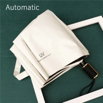 

New Automatic Umbrella Women Three Fold Thickened Black Glue Sunscreen Sun Umbrella High-Quality UV-Proof Parasol Girl Gift
