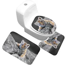 CAMMITEVER Tiger Bathroom Mats Anti Slip Bathroom Mat Set Floor Bath Mat Washable Bathroom Toilet Rugs Carpet