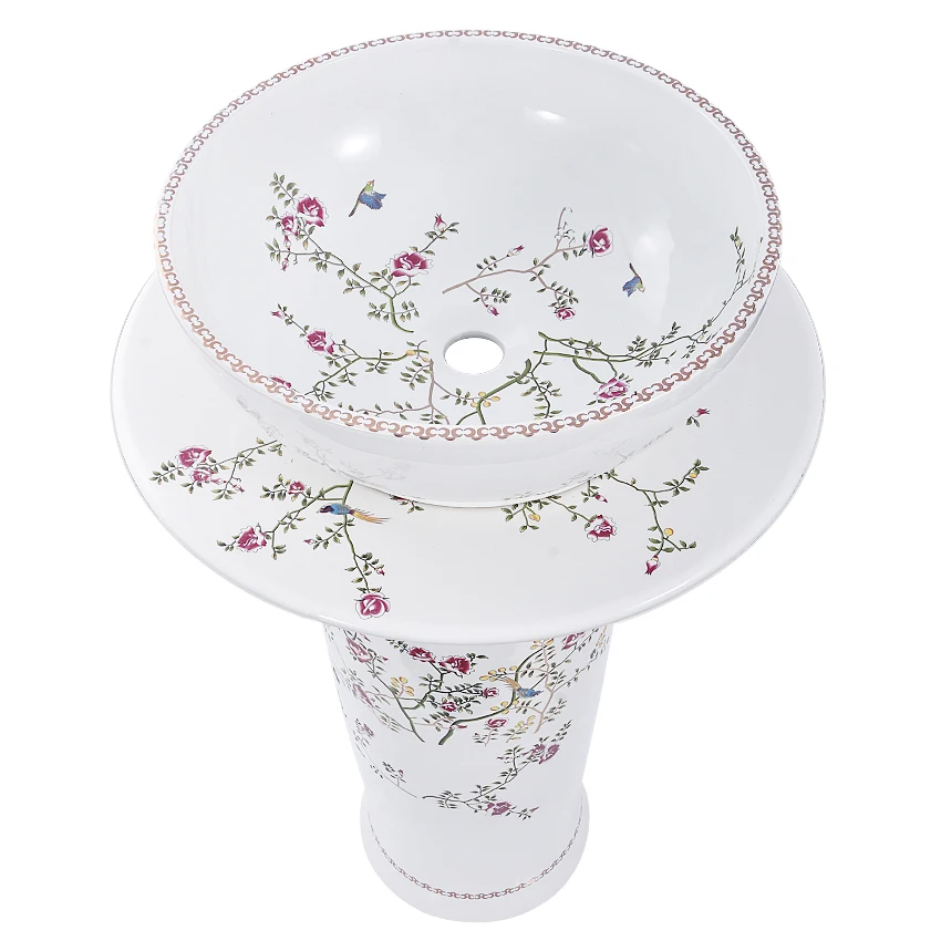 Three-piece-suit Household Balcony Pedestal Basin Bathroom Column Basin High-quality Vertical Floor Type Art Ceramic Washbasin