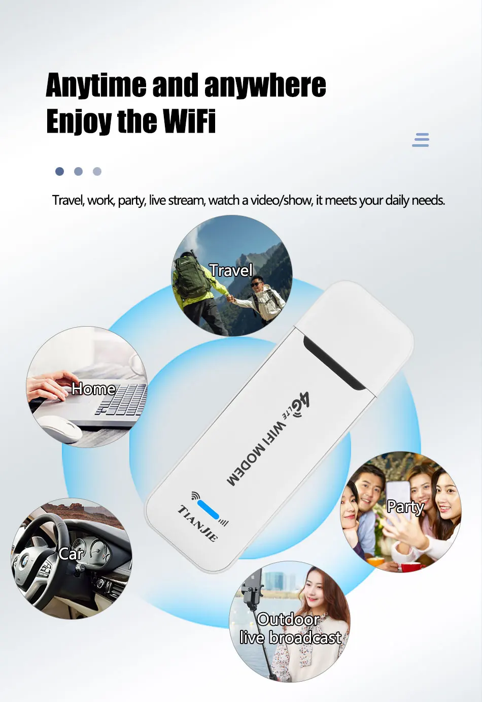 TIANJIE Router WiFi 4G Thẻ Micro SIM Di Động Không Dây LTE Modem USB 4G Phát Wifi Bỏ Túi Hotspot ăng Ten WIFI Dongle