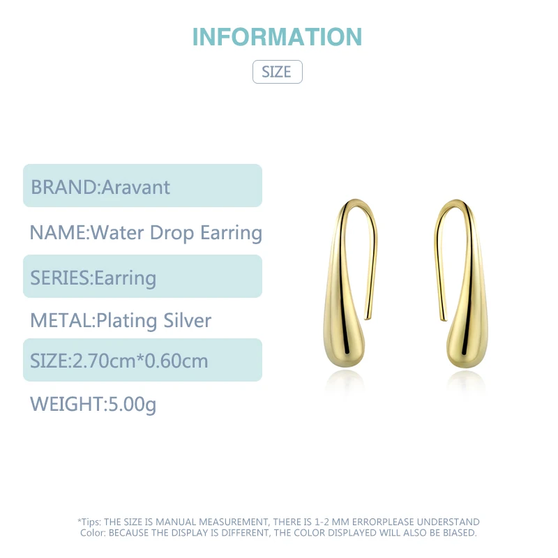 925 Silver Earring For Women Water Drop Gold Earrings Fashion Wedding Jewelry Gifts 3 Colors