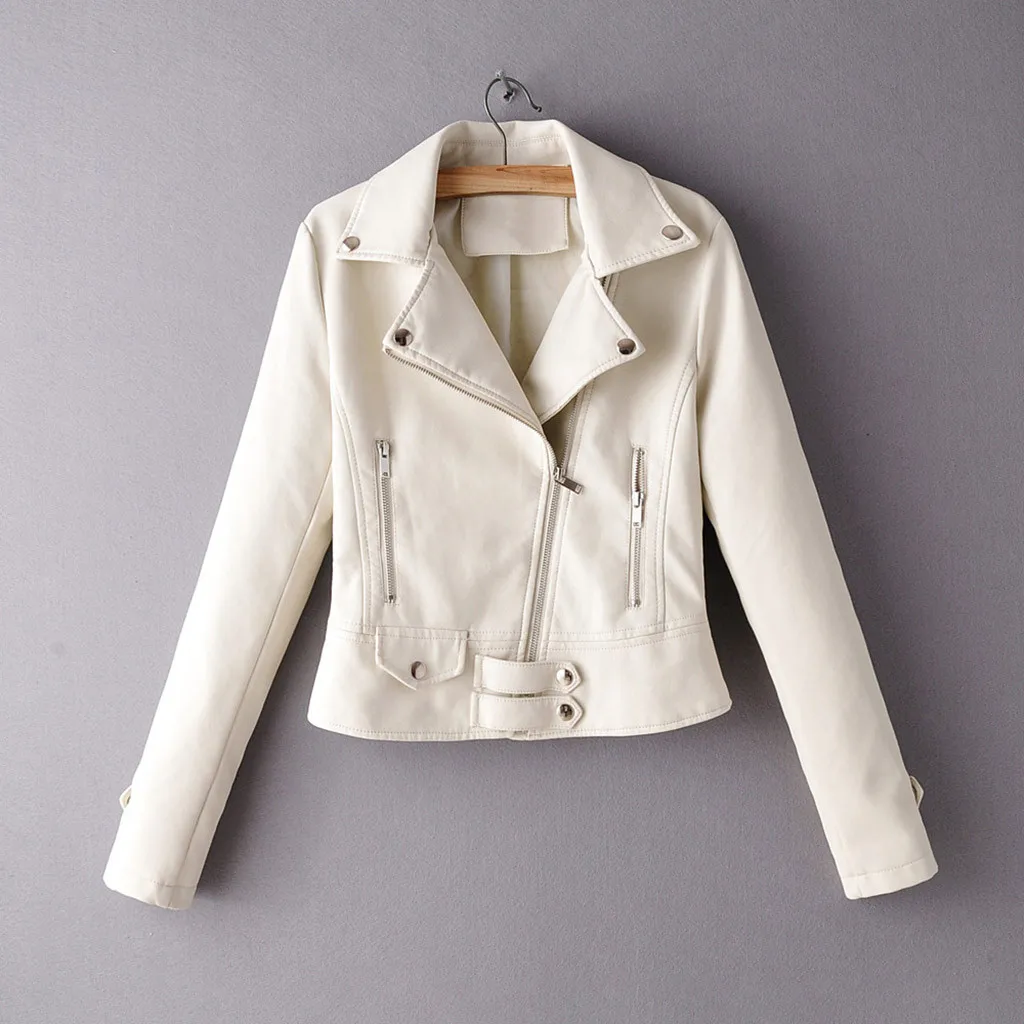 Spring Fashionable Bright Color Pu Leather Jacket Coat Good Quality Ladies Main Street For Women Pu Leather Jacket#J30