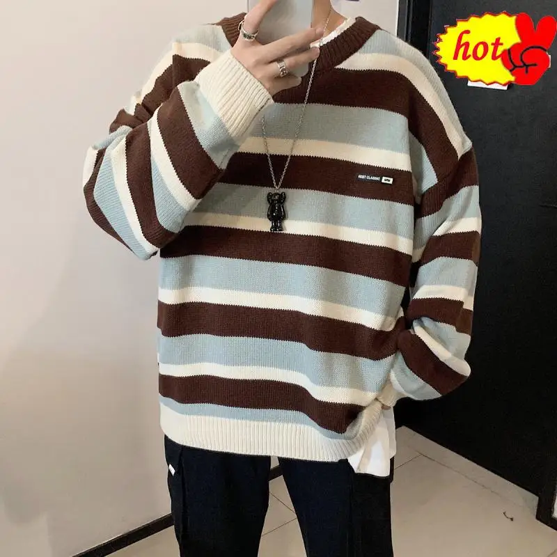 Men's In Winter Warm Coats Casual Cashmere Pullover Stripe Knitting Woolen Sweater V-neck Sleeve Single Man Knit Size M-2XL Men's In Winter Warm Coats Casual Cashmere Pullover Stripe Knitting Woolen Sweater V-neck Sleeve Single Man Knit Size M-2XL