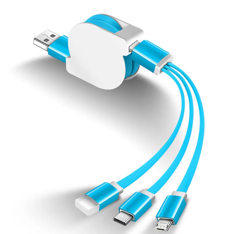Многофункциональный usb-кабель 3 в 1, универсальный кабель для быстрой зарядки и передачи данных type-c, три в одном, телескопический usb-кабель-удлинитель - Цвет: Blue