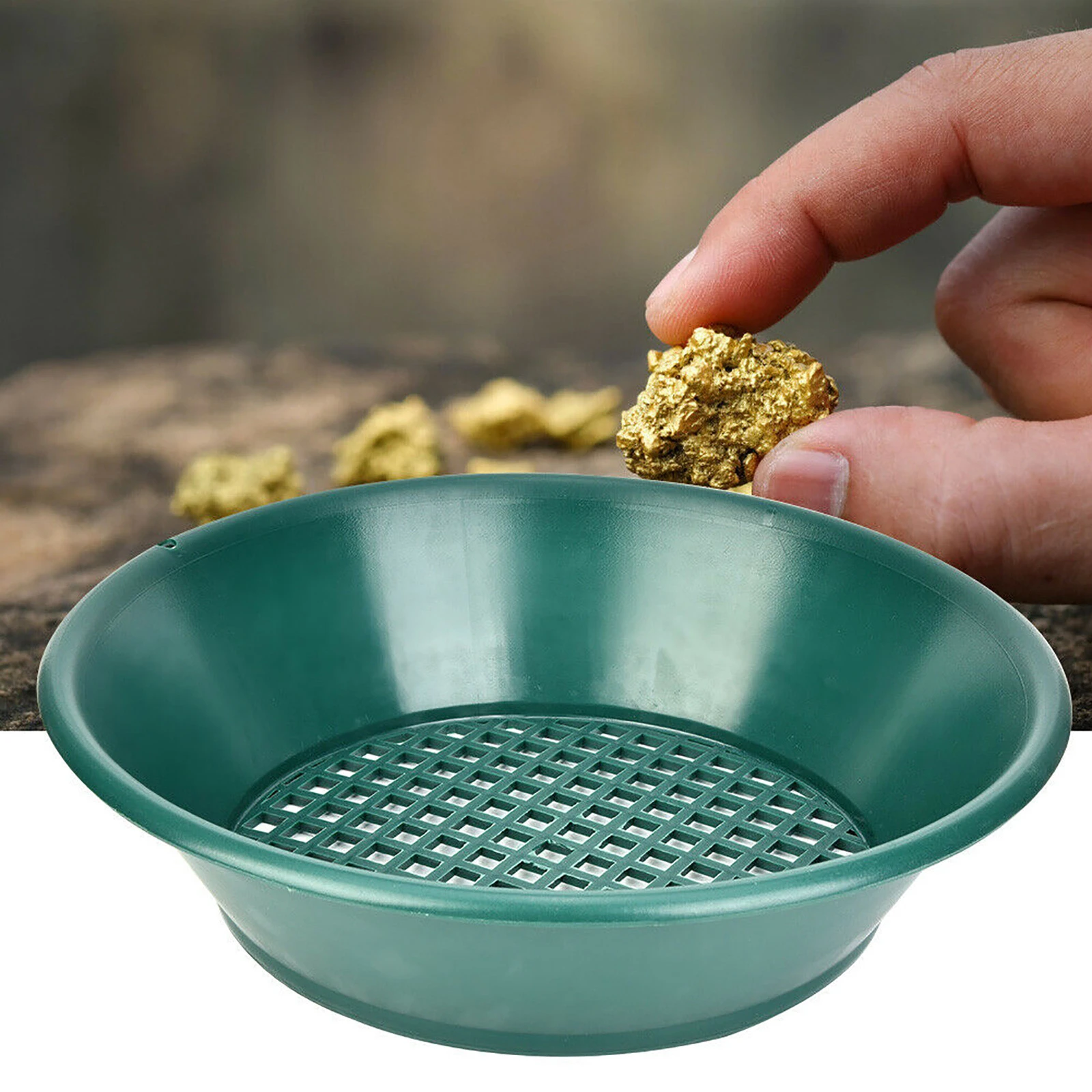 1pc Green Gold Pan Sifting Classifier Mesh Screen Mining Sifter Metal