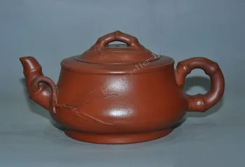 

wedding decoration 6" Old Chinese yixing zisha pottery Hand-carved bamboo Teapot pot Tea Maker