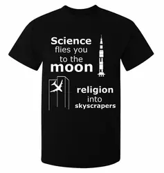 Science Fly You To The Moon religion To Skyscrapers Мужская футболка черный хлопок ретро с круглым вырезом Топы Футболка