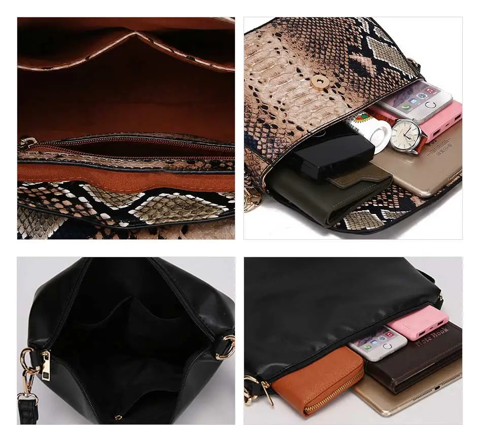 Роскошный серпантин женский набор сумок большой емкости сумки на плечо+ змеиная цепь сумка через плечо женские кожаные кошельки