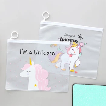 

1Pcs Hot Sale Cute Unicorn Transparent PVC Document Holder Plastic Buckle Filling File Folder Document Storage Bag