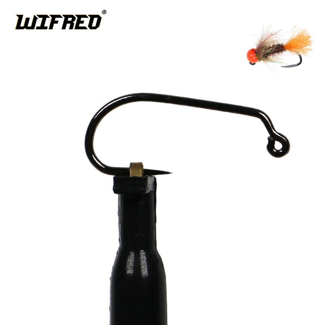 WIFREO 50PCS Barbless Down Eye Fly Tying Jig Hook Black Nickle Fly Fishing  Hooks Wet&Nymph&Caddis Pupa