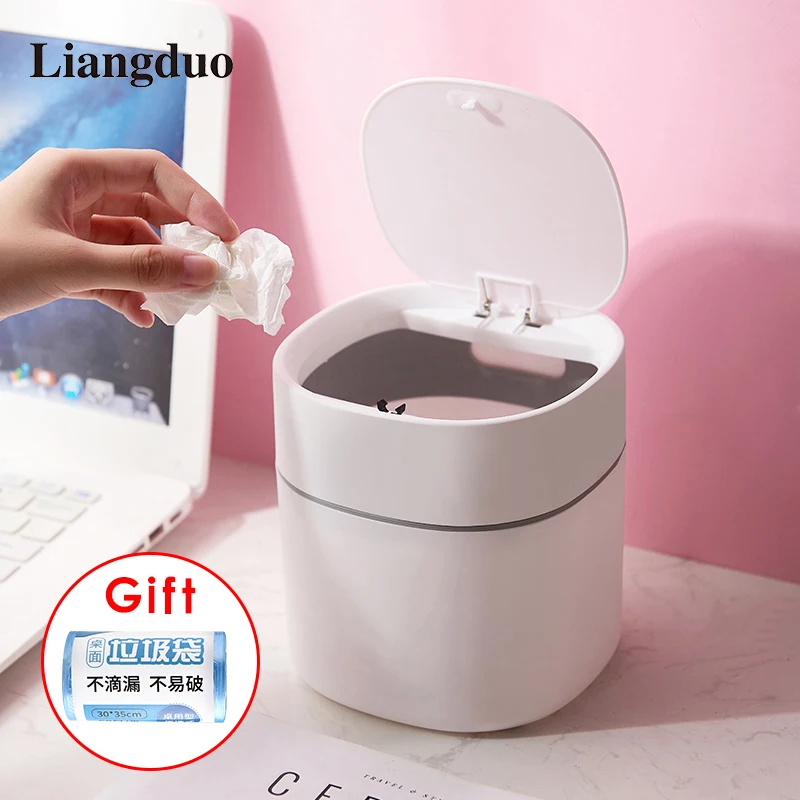 

Liangduo 2L Mini Desktop Trash Can Recycle Waste Bin Portable With Lid Tiny Sundries Barrel Box Garbage Bin For Office Home