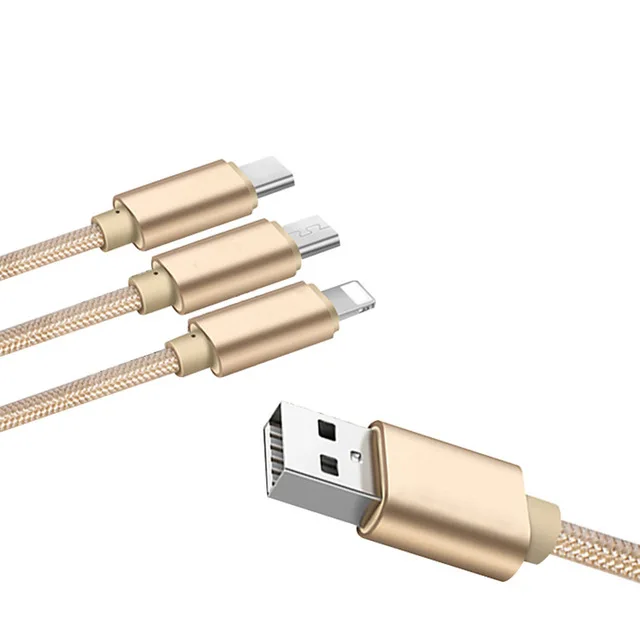 

Metal one drag three data lines gift custom nylon woven charging line for Apple data line 1.2m