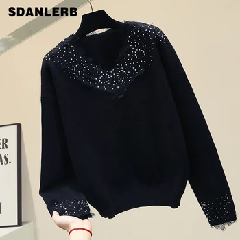 

Autumn Sweater Womens Lazy Wind Sweater Women's 2019 New Thick Warm Lace Collar Knitted Shirt Loose Outer Wears Jumper