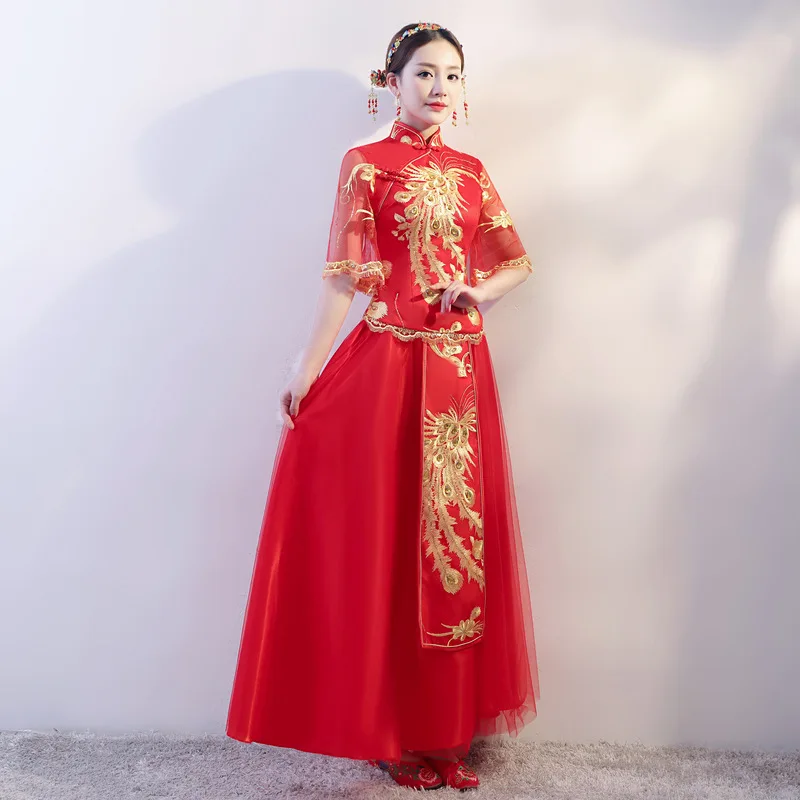 

Vestido De Noiva Promotion Scoop Toast Bride's Cheongsam New Spring And Summer 2020 Wedding Chinese Dress Female Slim Show Hefu