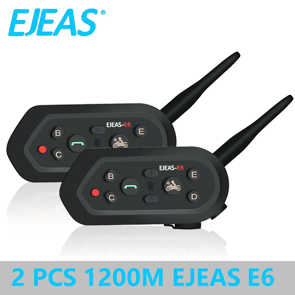 2pcs EJEAS E6 1200m 6 People VOX Bluetooth Motorcycle Armet Intercom Headset for Half Full Face Helmets Support Music MP3 GPS | Автомобили