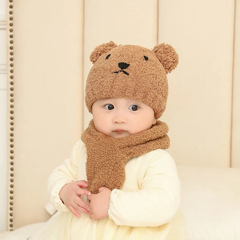 

6-12 Months Baby Kids Girl Boy Cute Infant Winter Warm Crochet Knit Hat Beanie Cap+Scarf Solid Set Hats Accessories