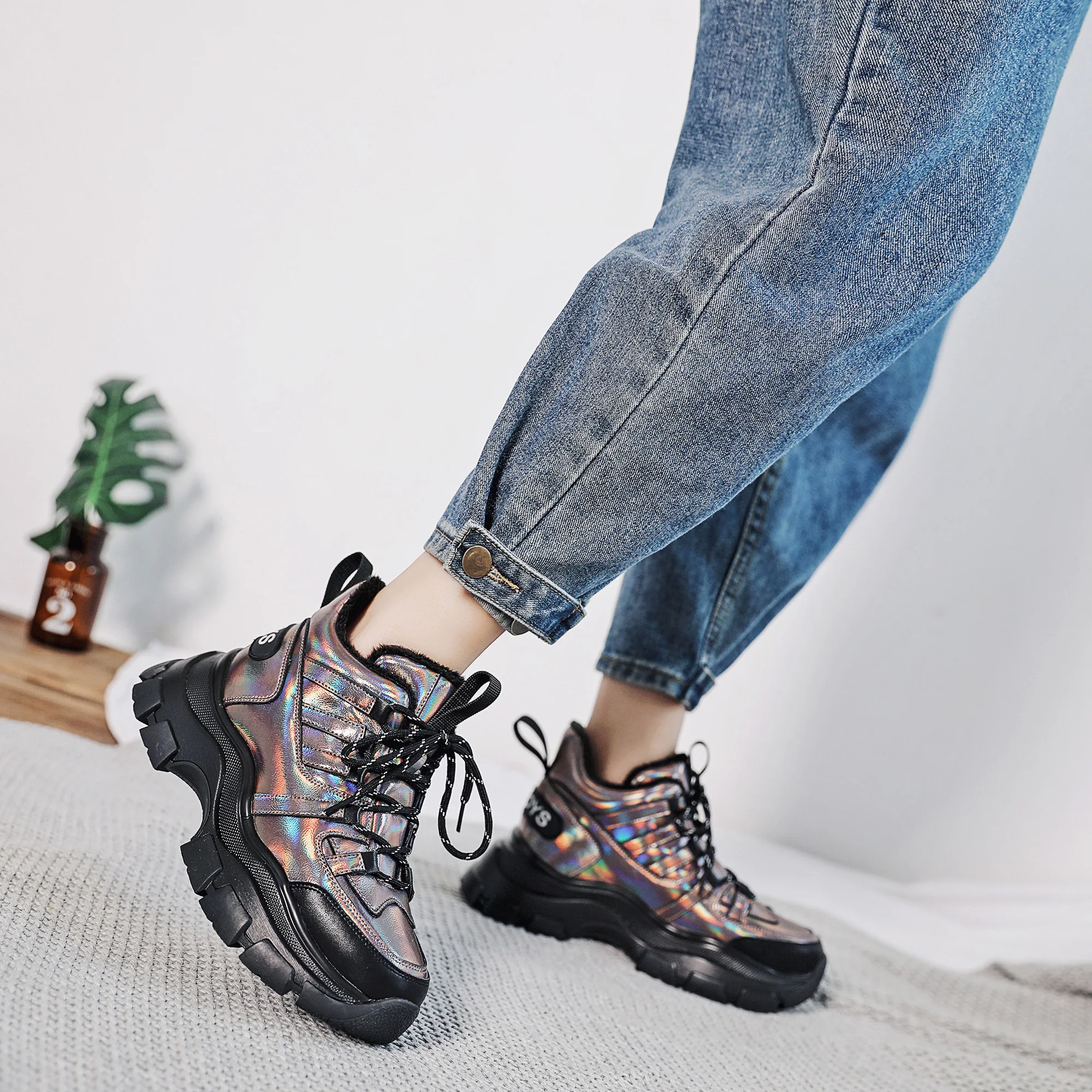KJZTSF/новые зимние женские ботинки; модные кроссовки из натуральной кожи на платформе; высокие теплые зимние ботинки на меху; обувь для папы; Zapatos de Mujer
