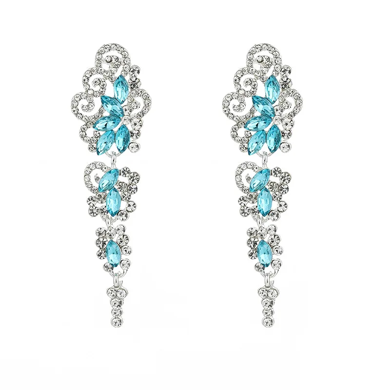 

Classic Blue Long Earrings For Women Vintage Crystal Water Drop Brincos Costume Jewelry Tassels Earring