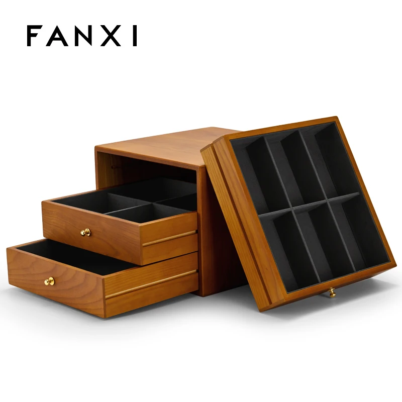 FANXI Новый трехслойный деревянный органайзер для ювелирных изделий коробка с