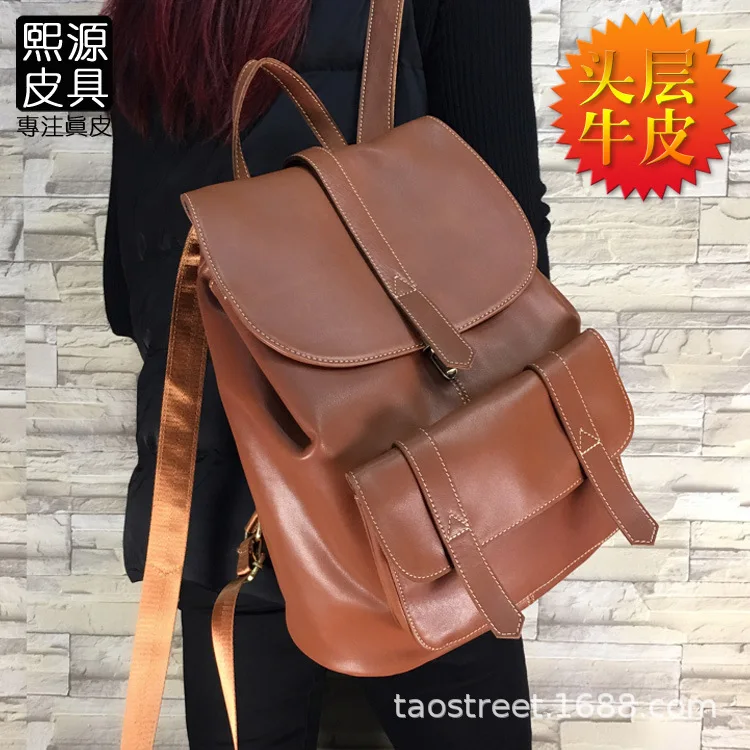 

Europe And America Leather Backpack Women's Bag First Layer Leather Backpack Korean-style Simple Casual Guangzhou Women's Bag