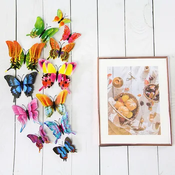 

12pcs/set Multicolor Double Layer 3D Butterfly Wall Sticker Fridge Magnet PVC Fridge Stickers Kids Bedroom Decoration Wallpaper