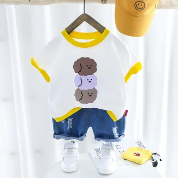 

Baby boy clothing summer short-sleeved shorts two-piece cotton cartoon printed cloud T-shirt denim shorts casual baby boy suit